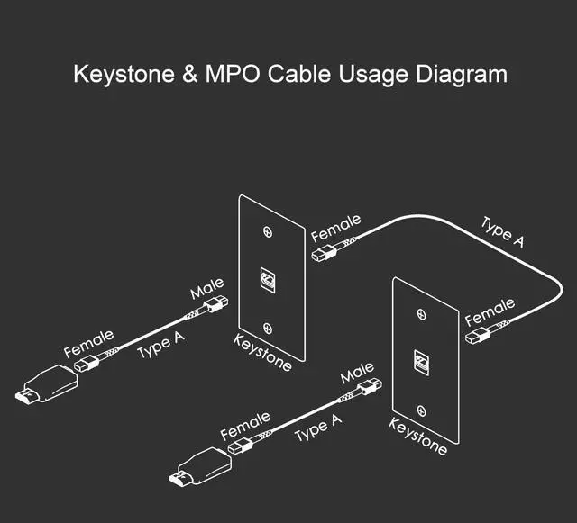 Alt view image 3 of 4 - RUIPRO MPO Male to Female Full Fiber Optic Armored Cable 10FT, 7-Core Type A, OM3 Multimode, Short Extension for Keystone Wall Plate and in-Wall Setup