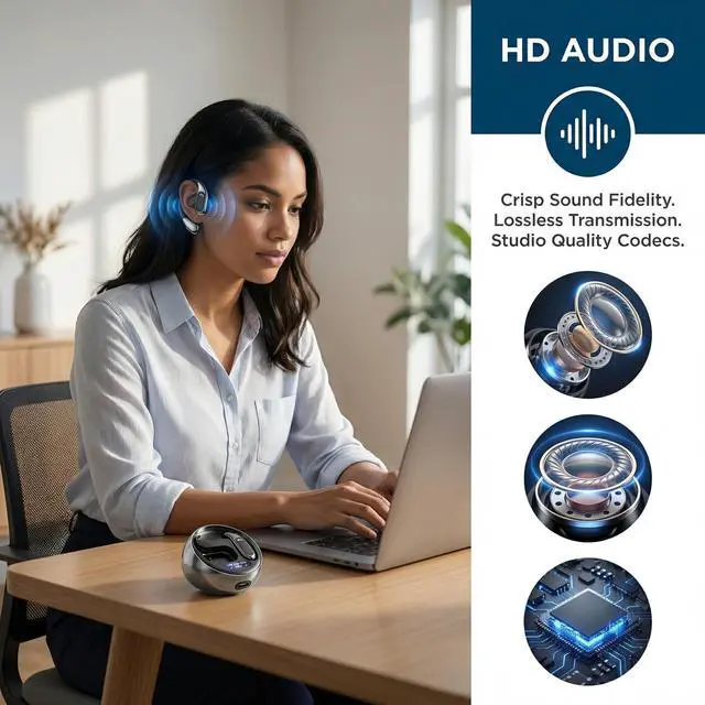 Alt view image 4 of 5 - DeKangHY Open Ear Earbuds Wireless Earbuds Bluetooth 5.4, LED Display Bluetooth Earphone for Workout/Running, AI Noise Reduction Touch Controls, 72hr Playtime,Waterproof Black
