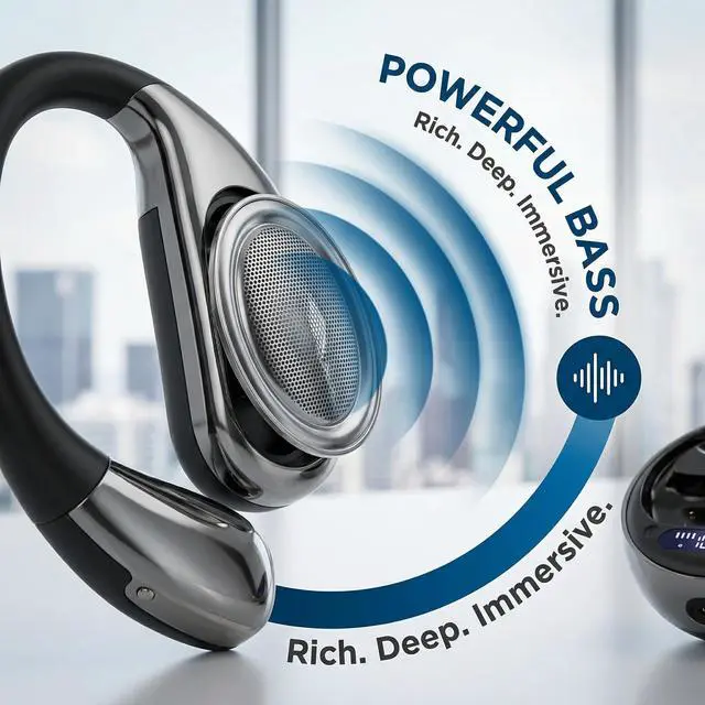 Alt view image 3 of 5 - DeKangHY Open Ear Earbuds Wireless Earbuds Bluetooth 5.4, LED Display Bluetooth Earphone for Workout/Running, AI Noise Reduction Touch Controls, 72hr Playtime,Waterproof Black
