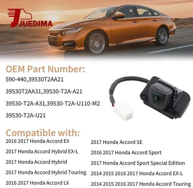 Alt view image 2 of 5 - Backup Rear View Camera Fits for Honda Accord 2014 2015 2016 2017 Parking Assist Rear Camera Replaces 39530T2AA21, 39530T2AA31, 39530-T2A-A21, 39530-T2A-A31, 590-440, 39530-T2A-U110-M2, 39530-T2A-U21