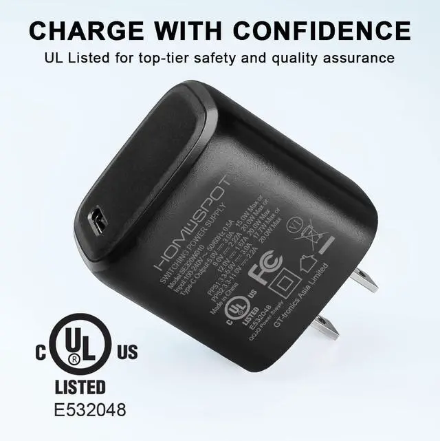 Alt view image 3 of 5 - HomeSpot 2-in-1 USB-C to USB-C Cable 2M (6.6ft) with Lightning Adapter & 20W UL-Listed USB-C PD Wall Charger, MFi Certified, Fast Charging for iPhone, iPad & Galaxy Phones