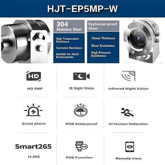 Alt view image 4 of 5 - BFMore HD 5.0MP POE Explosion Proof Camera IP68 Waterproof Outdoor Corrosion Protection Security Camera H.265 XMeye