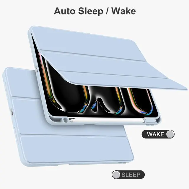 Alt view image 2 of 5 - Batianda Hybrid Case for iPad Pro 13-inch 2024 M4 Chip [Built-in Apple Pencil Slot] Stylish Design Premium Cover with Clear Back Shell TPU Bumper Auto Wake/Sleep, Blue