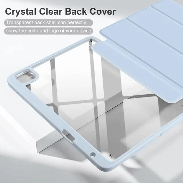 Alt view image 3 of 5 - Batianda Hybrid Case for iPad Pro 13-inch 2024 M4 Chip [Built-in Apple Pencil Slot] Stylish Design Premium Cover with Clear Back Shell TPU Bumper Auto Wake/Sleep, Blue