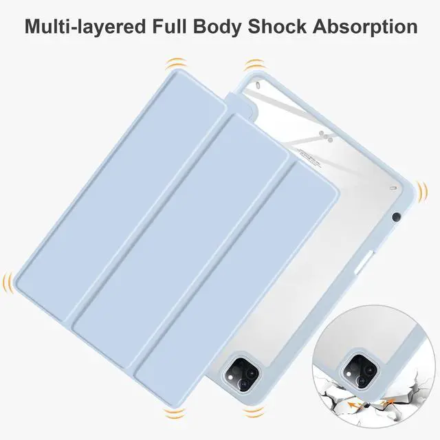 Alt view image 4 of 5 - Batianda Hybrid Case for iPad Pro 13-inch 2024 M4 Chip [Built-in Apple Pencil Slot] Stylish Design Premium Cover with Clear Back Shell TPU Bumper Auto Wake/Sleep, Blue