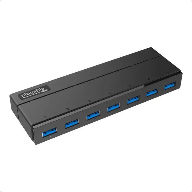 Main image of Plugable 7-Port USB 3.0 Hub with 36W Power Adapter - Driverless - Effortlessly Connect Devices and Transfer Data at High Speeds