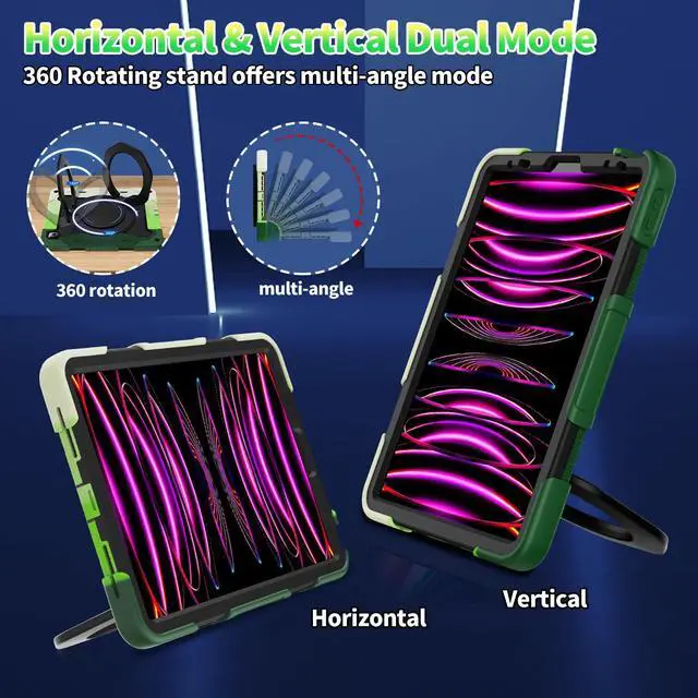 Alt view image 2 of 5 - ROISKIN for iPad Air 5th 4th Generation Case (2022 2020) 10.9 inch & iPad Pro 11 Case 4th/3rd/2nd/1st Gen[Screen Protector,15ft Drop Protection] with 360 Stand Hand Strap for Kids Women Man