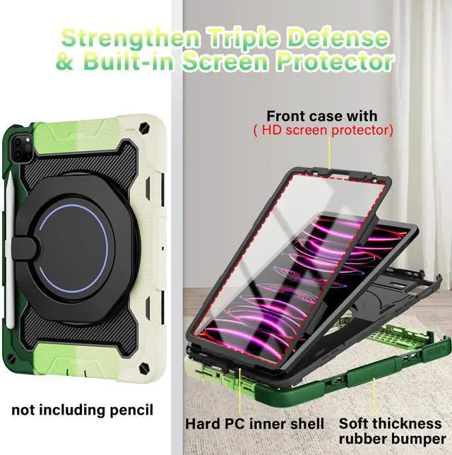 Alt view image 4 of 5 - ROISKIN for iPad Air 5th 4th Generation Case (2022 2020) 10.9 inch & iPad Pro 11 Case 4th/3rd/2nd/1st Gen[Screen Protector,15ft Drop Protection] with 360 Stand Hand Strap for Kids Women Man