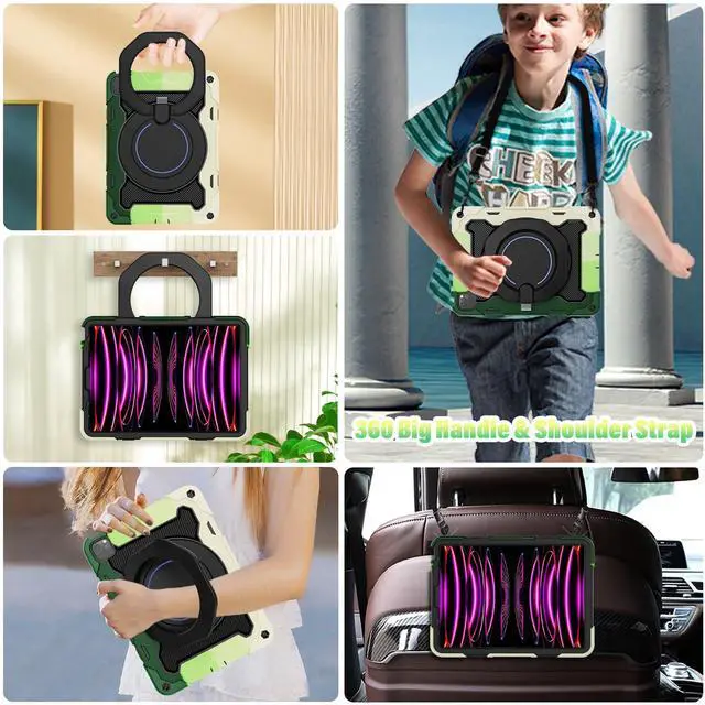 Alt view image 3 of 5 - ROISKIN for iPad Air 5th 4th Generation Case (2022 2020) 10.9 inch & iPad Pro 11 Case 4th/3rd/2nd/1st Gen[Screen Protector,15ft Drop Protection] with 360 Stand Hand Strap for Kids Women Man