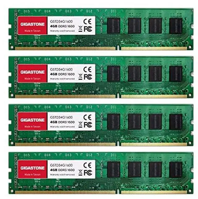 Main image of [(DDR3 RAM)]  GIGASTONE 16GB Kit (4x4GB) DDR3/DDR3L 1600MHz (1333MHz) PC3-12800 (PC3-10600) CL11 1.35V/1.5V 2Rx8 UDIMM 240 Pin Unbuffered Non ECC High Performance PC Desktop Memory Upgrade