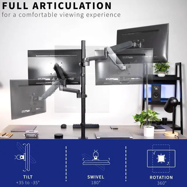 Alt view image 5 of 5 - VIVO Dual Monitor Arm Extra Tall Mount for Screens up to 32 inches, Pneumatic Height Adjustment, Full Articulating Heavy Duty VESA Stand with Desk C-clamp and Grommet, STAND-V012K