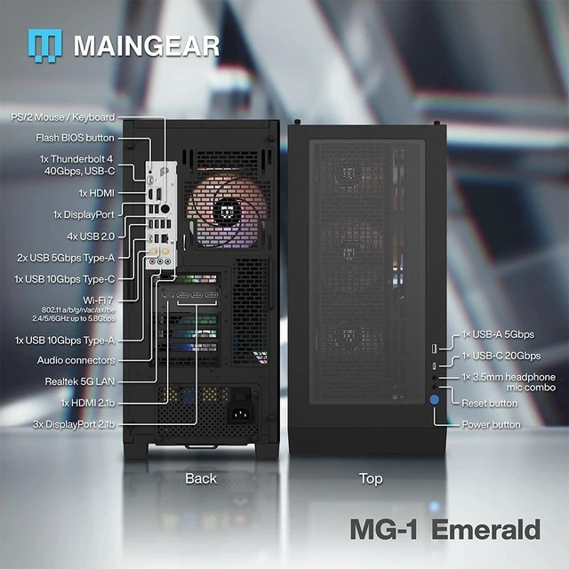 Alt view image 3 of 7 - MAINGEAR MG-1 | Emerald Gaming Desktop - NVIDIA GeForce RTX 5070 - Intel Core Ultra 5 250K Plus - 32GB DDR5 - 2TB Storage