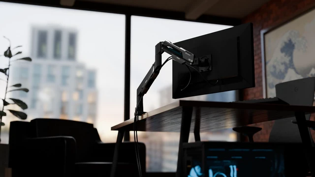 Alt view image 4 of 7 - MAINGEAR - ARM-1 Heavy-Duty Single Monitor Arm for 24-57-Inch Displays - 66 lb Capacity - Pneumatic Full Motion