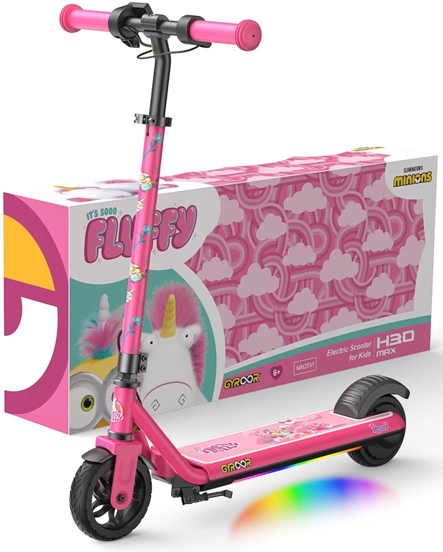 Alt view image 2 of 7 - GYROOR H30MAX Kids Electric Scooter, UL2272 Certified, Adjustable Height & Speed, Color LED Lights & Bluetooth Speaker, Officially Licensed Minions Bob Graphic for Kid Beginners