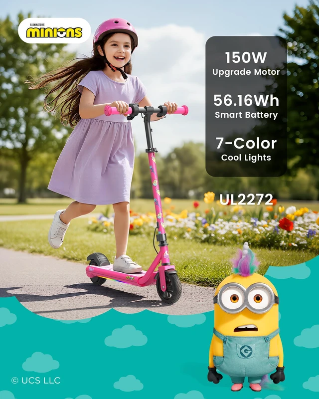 Alt view image 3 of 7 - GYROOR H30MAX Kids Electric Scooter, UL2272 Certified, Adjustable Height & Speed, Color LED Lights & Bluetooth Speaker, Officially Licensed Minions Bob Graphic for Kid Beginners