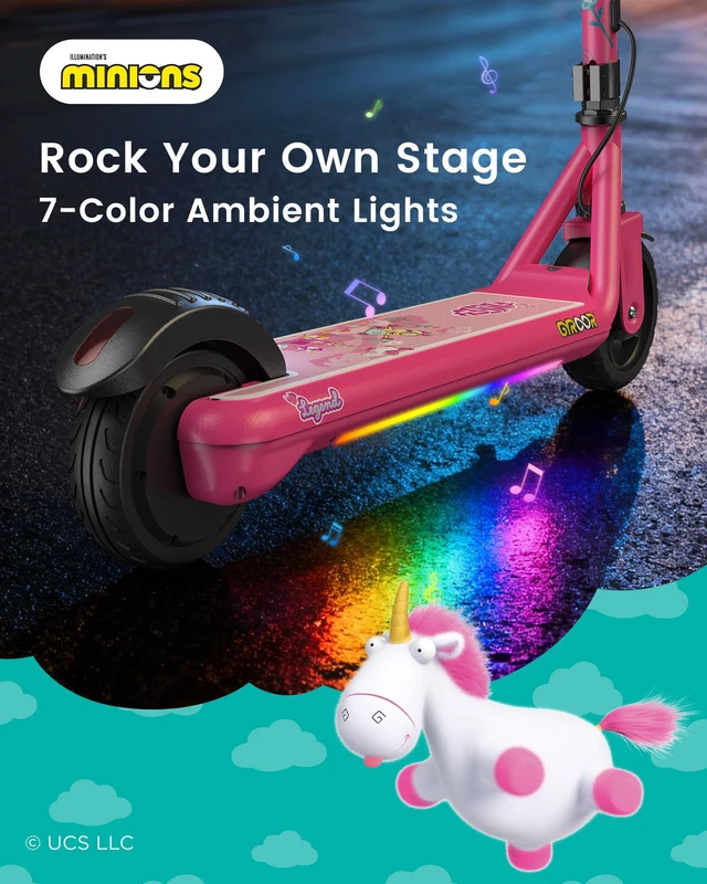 Alt view image 5 of 7 - GYROOR H30MAX Kids Electric Scooter, UL2272 Certified, Adjustable Height & Speed, Color LED Lights & Bluetooth Speaker, Officially Licensed Minions Bob Graphic for Kid Beginners