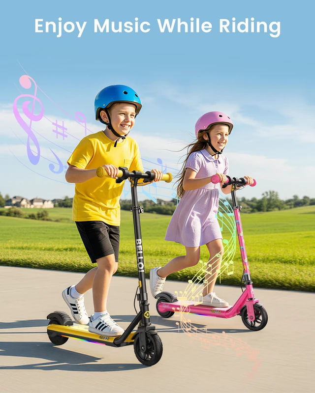 Alt view image 6 of 7 - GYROOR H30MAX Kids Electric Scooter, UL2272 Certified, Adjustable Height & Speed, Color LED Lights & Bluetooth Speaker, Officially Licensed Minions Bob Graphic for Kid Beginners