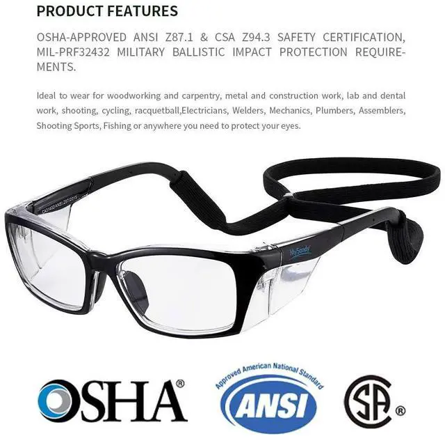 Alt view image 2 of 7 - Mysandy Anti-Fog Safety Glasses with Rx Insert Compatibility - ANSI Z87.1 Certified, Prescription Lens Ready (Not Over-Glasses), Adjustable Fit for Woodworking, Welding, Labs