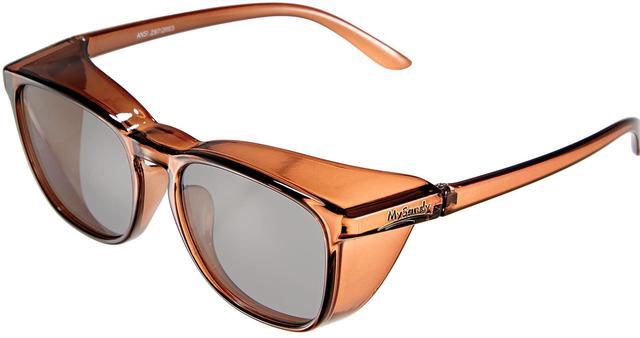 Alt view image 4 of 7 - Mysandy Genderless Safety Sunglasses with Side Shield Anti Fog Safety Sunglasses for Men Women Transparent Brown Frame with Light GreyTint Work Eyeglasses UV Protection,Protective Sunglasses brown