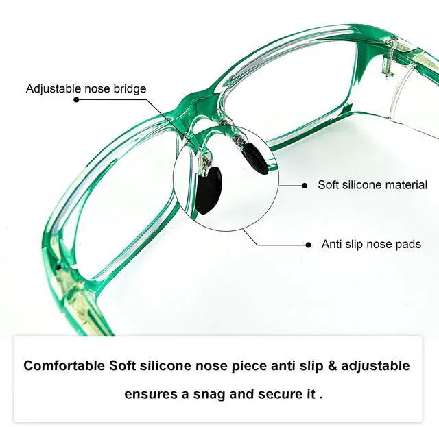 Alt view image 3 of 7 - Mysandy ANSI Z87.1 Certified Safety Glasses - Lightweight Green Protective Eyewear with Adjustable Nose Pad, Anti-Fog & Blue Light Blocking for Computer Work