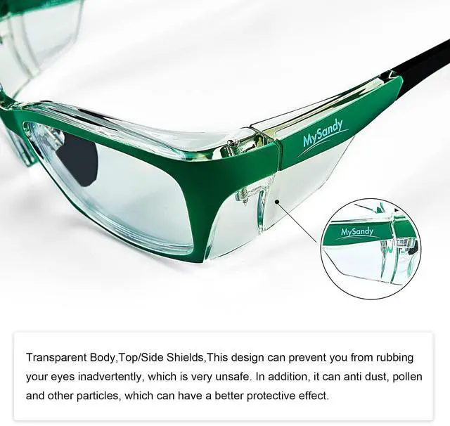 Alt view image 6 of 7 - Mysandy ANSI Z87.1 Certified Safety Glasses - Lightweight Green Protective Eyewear with Adjustable Nose Pad, Anti-Fog & Blue Light Blocking for Computer Work