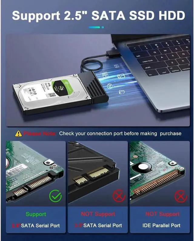 Alt view image 4 of 7 - SATA to USB A Cable, USB 3.0 to SATA III External Hard Drive Adapter for SSD/2.5 1.8 HDD External Converter in Data Transfer, UASP Support (Black)