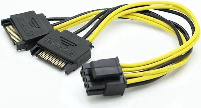 Alt view image 4 of 4 - Dual SATA 15pin to 8pin Graphic Card Power Adapter Cable 20cm PCIE SATA Power Supply Cable 8p to SATA for Bitcoin Miner Mining
