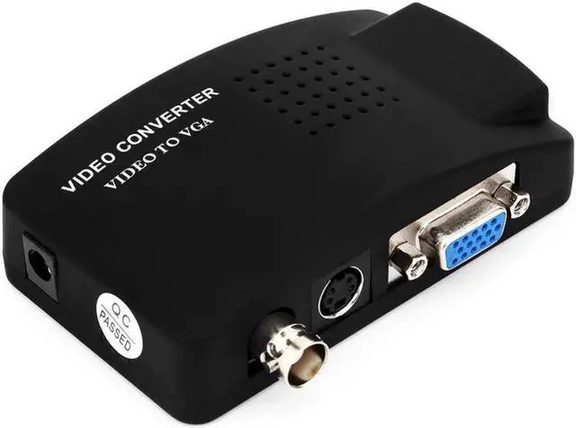 Alt view image 6 of 6 - Black Color TV BNC Composite S-video VGA In to PC VGA LCD Out Converter Adapter Box Media Video Converter