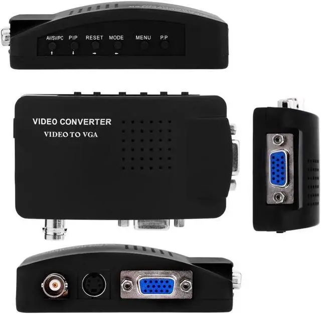 Alt view image 2 of 6 - Black Color TV BNC Composite S-video VGA In to PC VGA LCD Out Converter Adapter Box Media Video Converter
