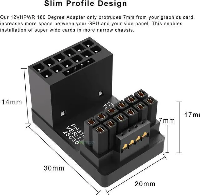 Alt view image 6 of 7 - 12VHPWR 180 Degree Angled Adapter: Aluminum ATX 3.0 16 Pin GPU Power Connector 600W Pcie5.0 Power Adapter for 12+4pin RTX 3090Ti 4070Ti 4080 4090 Graphic Card GPU (Type B)