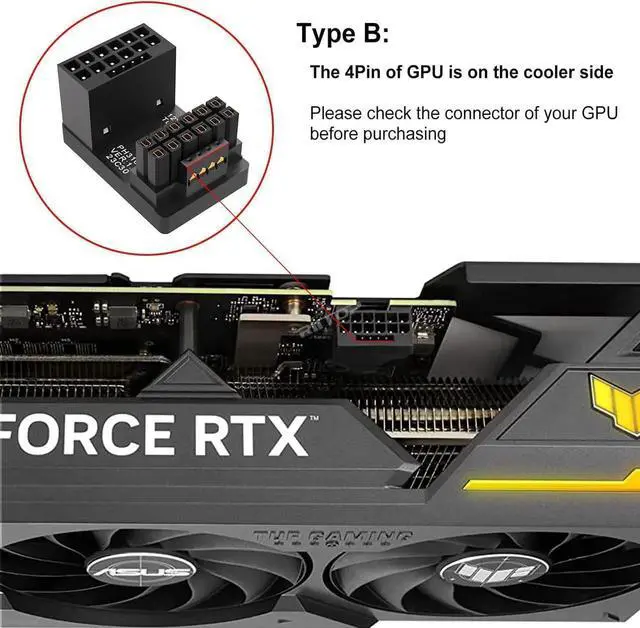 Alt view image 4 of 7 - 12VHPWR 180 Degree Angled Adapter: Aluminum ATX 3.0 16 Pin GPU Power Connector 600W Pcie5.0 Power Adapter for 12+4pin RTX 3090Ti 4070Ti 4080 4090 Graphic Card GPU (Type B)