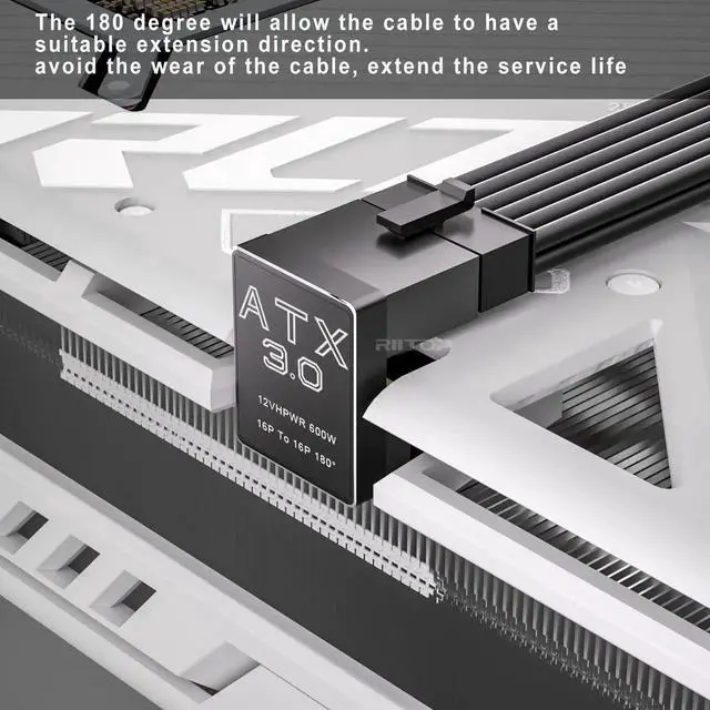 Alt view image 2 of 7 - 12VHPWR 180 Degree Angled Adapter: Aluminum ATX 3.0 16 Pin GPU Power Connector 600W Pcie5.0 Power Adapter for 12+4pin RTX 3090Ti 4070Ti 4080 4090 Graphic Card GPU (Type B)