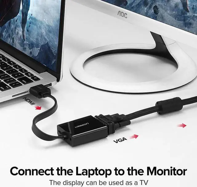 Alt view image 5 of 6 - Ugreen HDMI to VGA Adapter for PS4 Pro Raspberry Pi 3 2 Chromebook TV HDMI VGA Cable Digital Analog Audio VGA to HDMI Converter