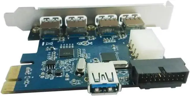 Alt view image 5 of 5 - PCI-E 4-Port USB 3.0 + 1-Port USB 3.0 + USB 3.0 20 PIN Expansion Card for Desktop