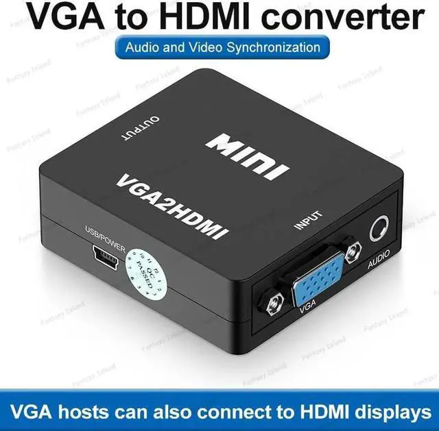 Main image of HW-2107 VGA to HDMI converter with audio VGA to HDMI small white box computer to monitor TV kvm