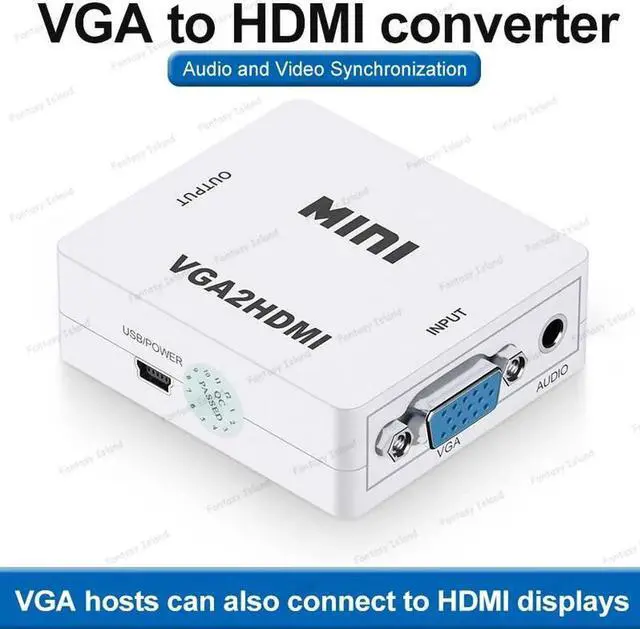 Alt view image 3 of 6 - HW-2107 VGA to HDMI converter with audio VGA to HDMI small white box computer to monitor TV kvm