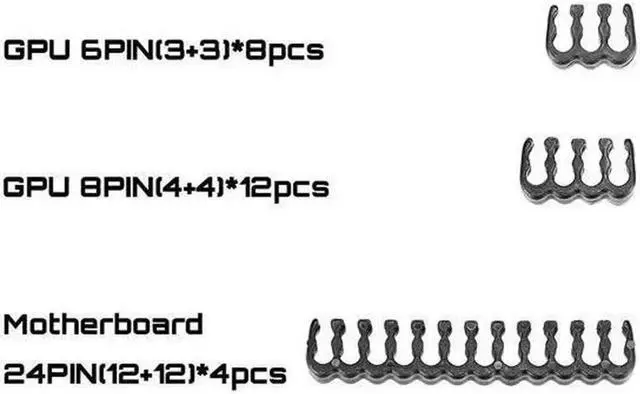 Alt view image 5 of 6 - 24 Pieces Set = 24-pin x 4, 8-pin x 12, 6-pin x 8 Cable Comb for 3 mm Cable Gesleeved Up To 3.4 mm/0.13inch) Black