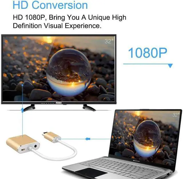 Alt view image 2 of 5 - HDMI To VGA Cable Male HDMI To Female VGA Adapter 1080P HDMI Converter With Audio And USB Cable For PS3 TV Projector PC