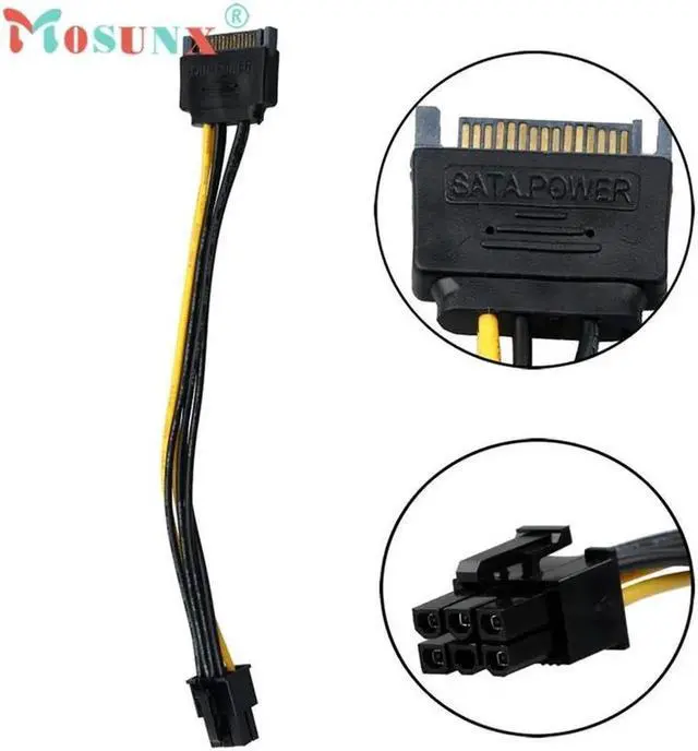 Alt view image 6 of 6 - Advanced for SATA Power Cable 15 Pin To 6 Pin PCI EXPRESS PCI-E Graphics Converter Adapter Video Card Power Cable 1PC