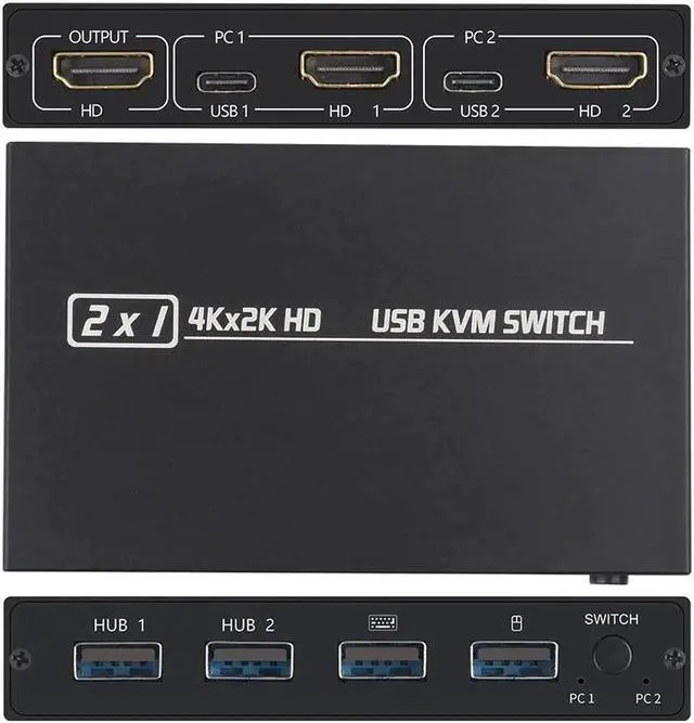 Alt view image 2 of 6 - HDMI-compatible Kvm Switch KVM201CL 2-in-1 HDMI-compatible/USB Support HD 2K*4K 2 Hosts Share 1 Monitor/Keyboard& Mouse