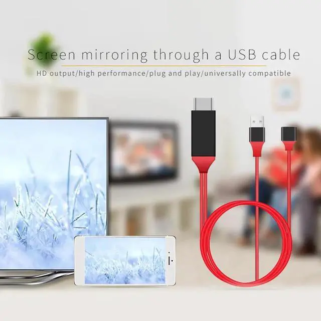 Alt view image 4 of 6 - 1080P Micro USB to HDMI Cable Adapter Converter for Samsung S6/S7/S8 Plus iPhone HDMI Cable