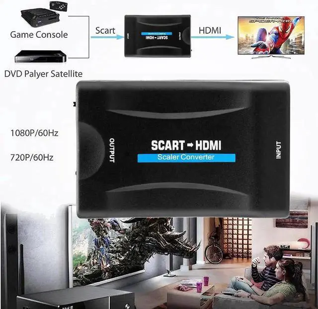 Alt view image 2 of 6 - Powstro Scart to HDMI Vedio Audio Converter 1080P 720P Scart Female to Male HDMI to Scart Adapter for HD TV DVD Sky Box