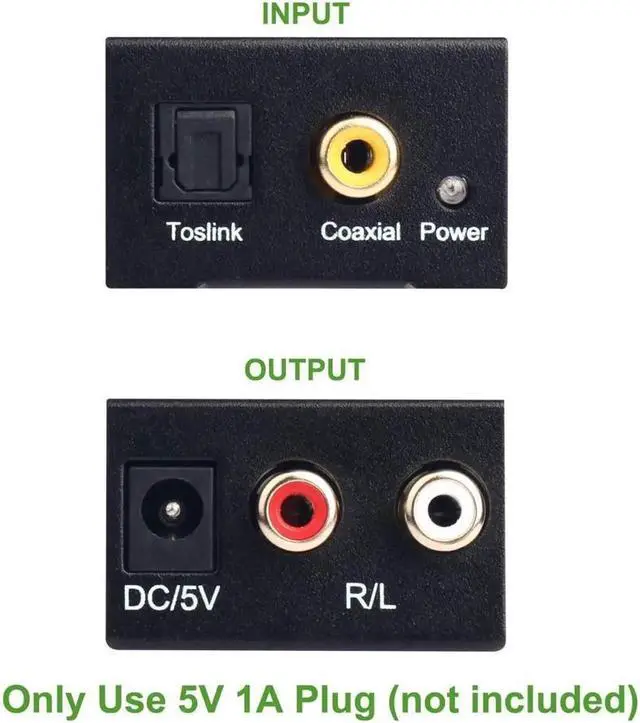 Alt view image 3 of 7 - Digital to Analog Audio Converter Digital Optical (SPDIF/Toslink) and Digital Coaxial to Analog 3.5mm AUX and RCA (L/R) Stereo Audio Converter with Fiber