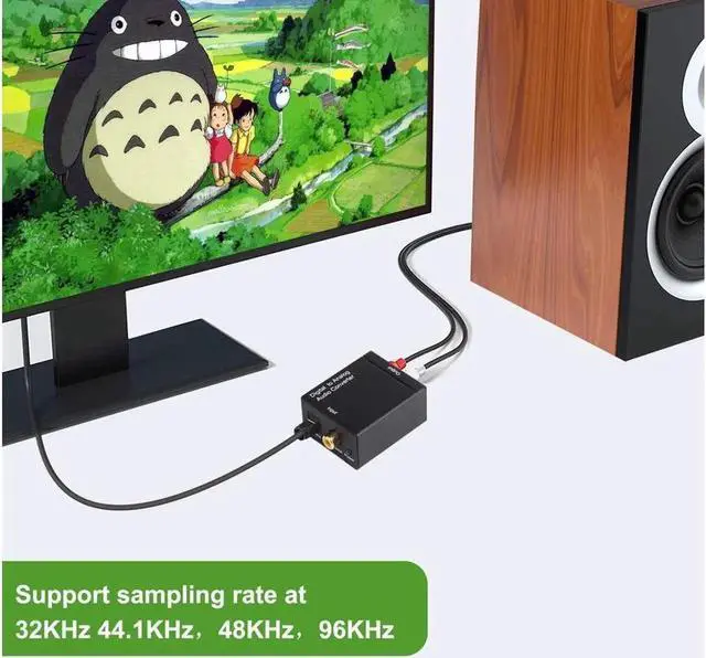 Alt view image 4 of 7 - Digital to Analog Audio Converter Digital Optical (SPDIF/Toslink) and Digital Coaxial to Analog 3.5mm AUX and RCA (L/R) Stereo Audio Converter with Fiber