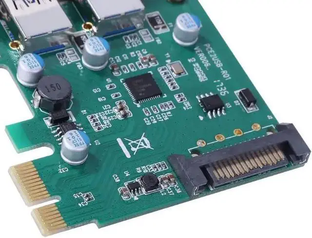 Alt view image 5 of 6 - Super Speed PCI-E 2 Port PCI Express Expansion Card USB 3.0 SATA Power Adapter Card for Desktops PC Support the LINUX