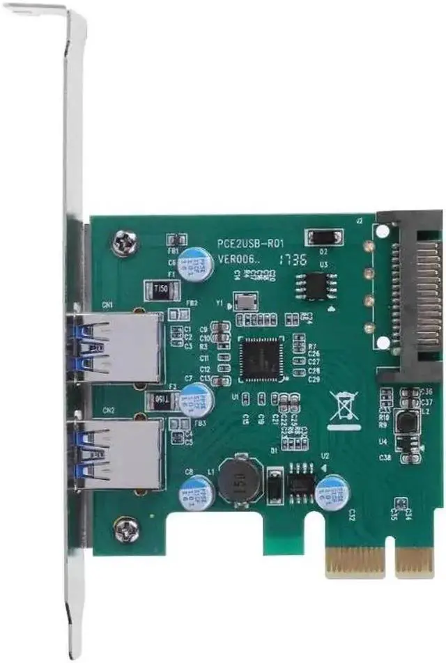 Main image of Super Speed PCI-E 2 Port PCI Express Expansion Card USB 3.0 SATA Power Adapter Card for Desktops PC Support the LINUX