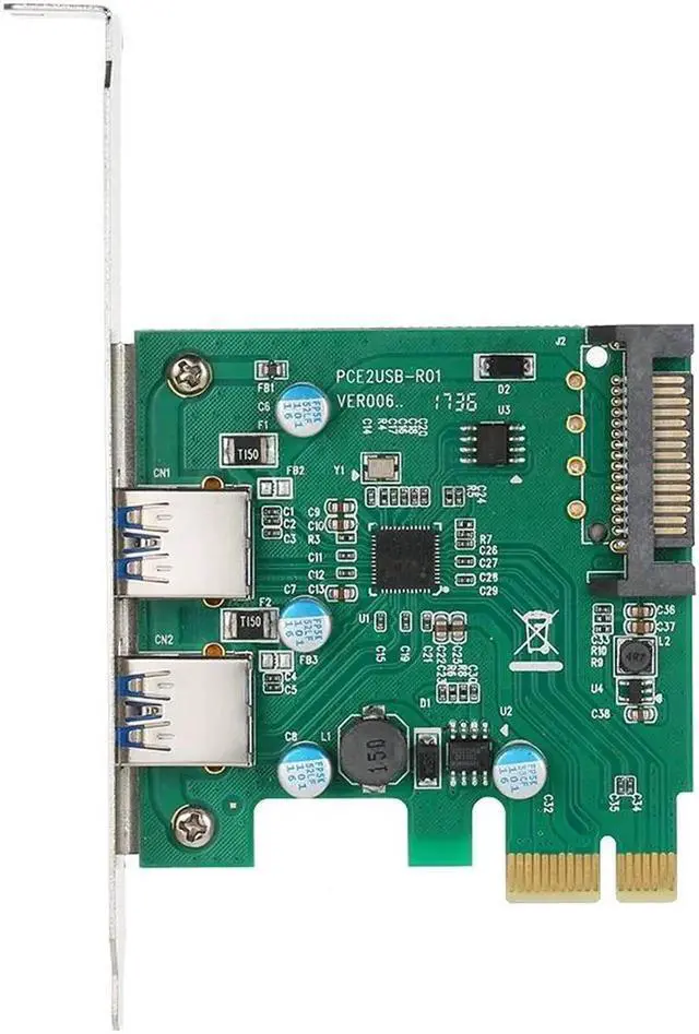 Alt view image 3 of 6 - Super Speed USB 3.0 PCI-E Expansion Card Adapter External 2 Port USB3.0 Hub PCI-E Card 4Pin Power Connector for PC Computer