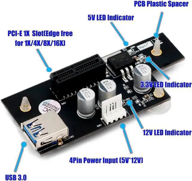 Alt view image 4 of 6 - PCI E X1 Extender PCIE Riser USB 3.0 PCI E Riser PCI Express Riser Card Cable for Network Card Graphics Card