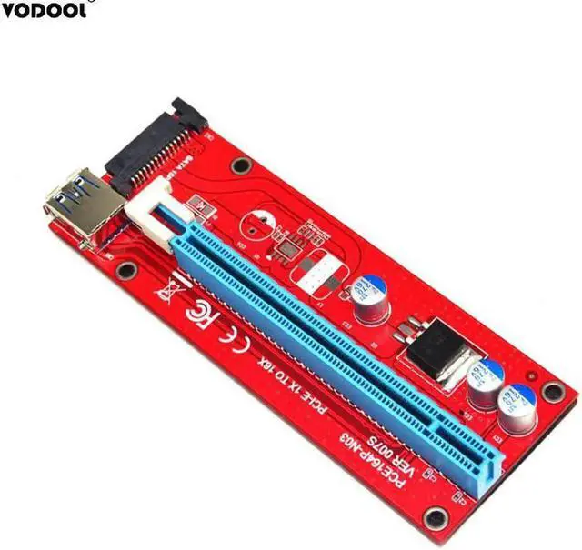 Alt view image 6 of 6 - PCI-E Extender Riser Card USB 3.0 164P PCI-E Express 1x to 16x Extender Riser Card Power 6Pin SATA for Mining