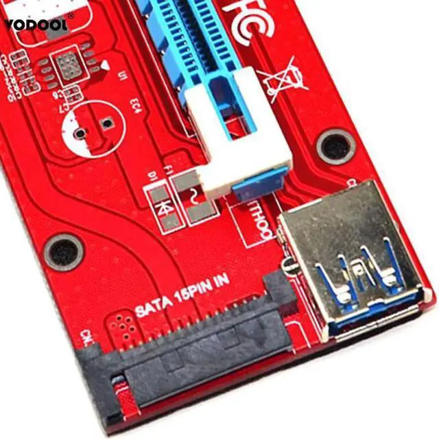 Alt view image 5 of 6 - PCI-E Extender Riser Card USB 3.0 164P PCI-E Express 1x to 16x Extender Riser Card Power 6Pin SATA for Mining